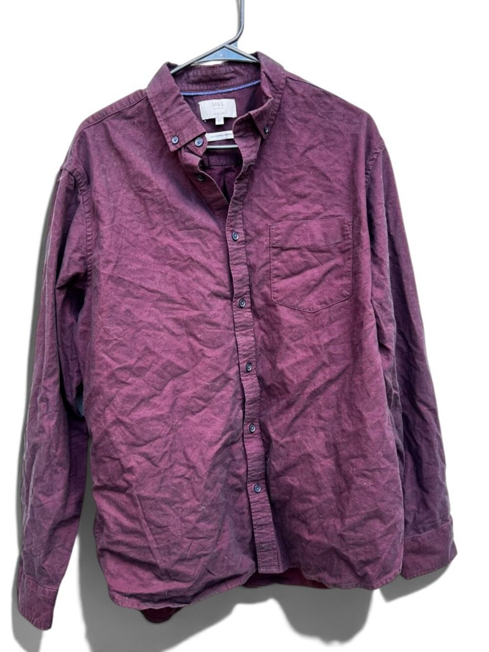 M&S Marks & Spencer Burgundy Laundered Oxford Button Down Shirt Men's Size L